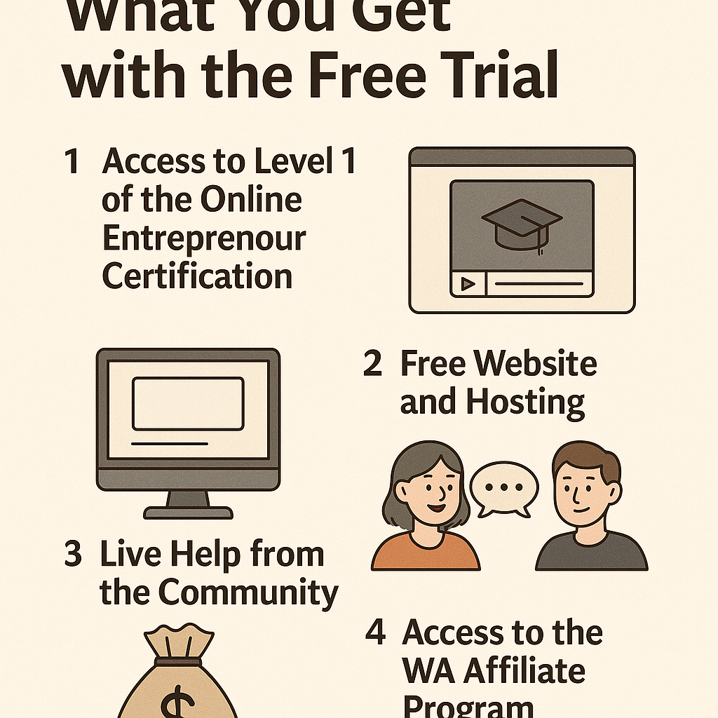 Image wih text  on what you get with the free trail